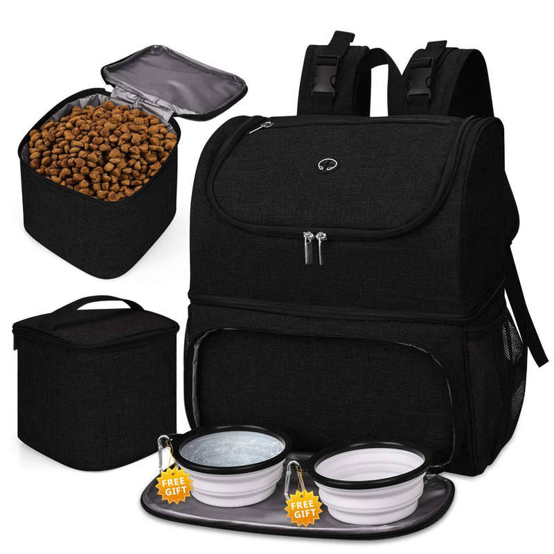 BAGLHER丨Pet Travel Bag, Double-Layer Pet Supplies Backpack (for All Pet Travel Supplies), Pet Travel Backpack with 2 Silicone Collapsible Bowls and 2 Food Baskets. (Patent Pending) Black - PawsPlanet Australia