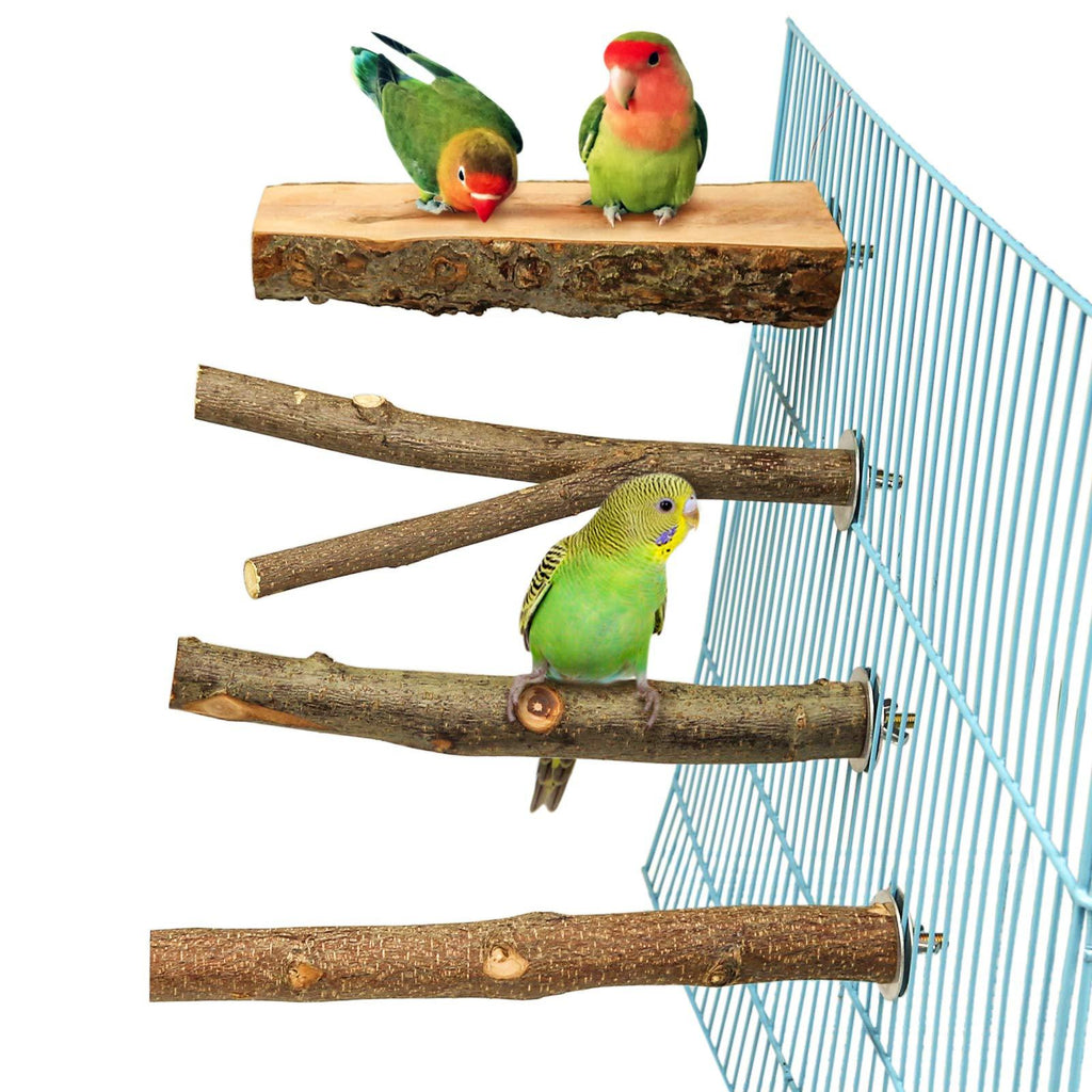 4 Pack Natural Wood Bird Perch for Bird Cages,Parrot Stand Perch Platform Exercise Playground Toys Paw Grinding Stick Perch Stand Cage Accessories for Budgies Cockatiel Conure Parakeet Lovebirds H01 - PawsPlanet Australia