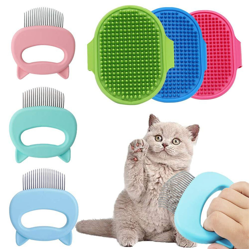 DI QIU REN 3 Pieces Pet Massaging Shell Comb with 3 Pieces Cat Bath Brush with Adjustable Ring Handle Pet Grooming Shampoo Bath Shedding Brush for Dogs and Cats with Short & Long Hair - PawsPlanet Australia