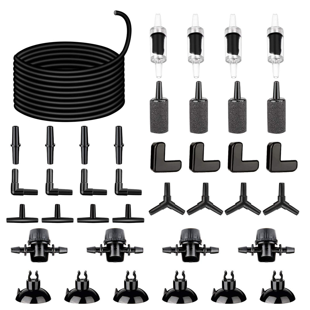 AquariumBasics 26.6 Feet Black Aquarium Soft Airline Tubing Hose Standard with 4 Air Stones,4 air Value Controller,4 Check Valves, 6 Suction Cups and 16 in Total for I,L,T,Y Shape Connectors - PawsPlanet Australia