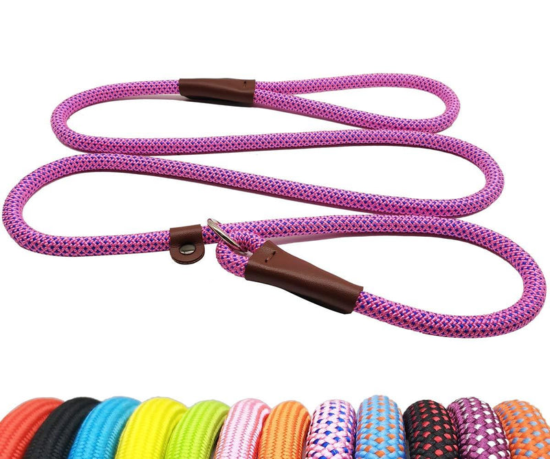 BTINESFUL 5FT Durable Slip Lead Rope Dog Leash, No Pull Nylon Training Leash for Medium Large Dogs, 1/2" X 5', Pink-Blue Dot 5 Foot (Pack of 1) pink blue dot - PawsPlanet Australia