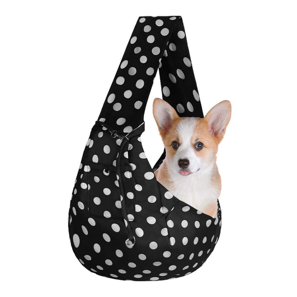 FDJASGY Pet Sling Carrier for Small Dog Reversible and Hands-Free Dog Bag with Adjustable Strap and Pocket for Outdoor Travel Adjustable(up to 12 lbs) Black spot - PawsPlanet Australia