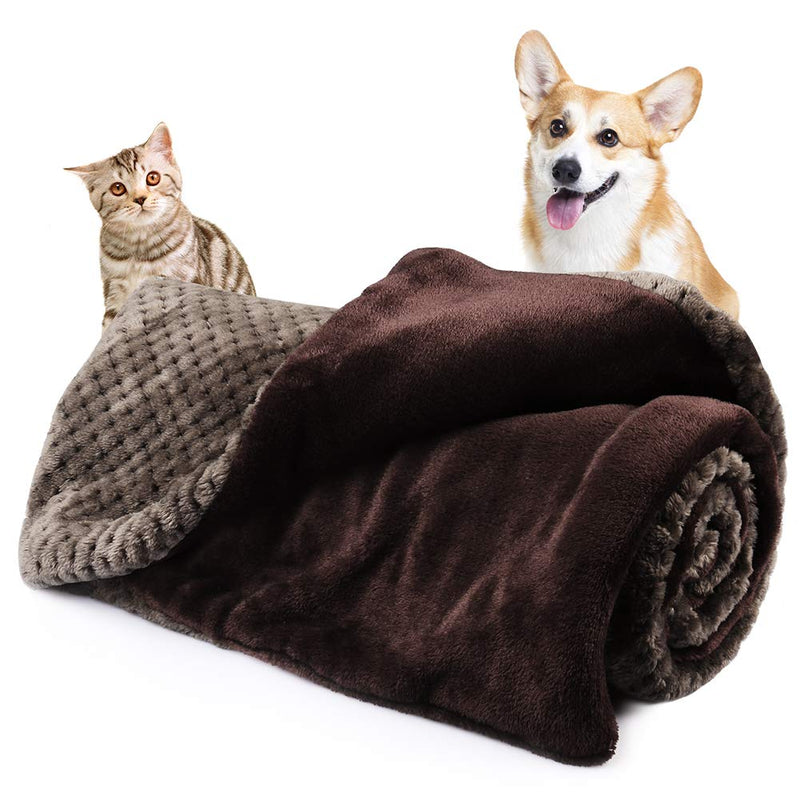 Onarway Bilayer Fluffy Sherpa Dog Blankets Thicken Soft Washable Pet Throw Blanket Sleep Bed Mat for Dogs Puppy Cats & Other Small Medium Pets XS(23.6 x 31.5 inch) Dark Brown - PawsPlanet Australia