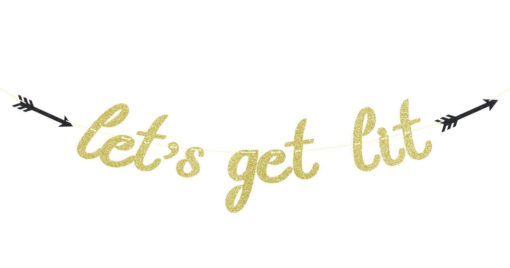 Gold Glitter Let's Get Lit Banner for 2021 Graduation/Bachelorette/Bridal Shower/Christmas Day/New Years Eve/Wedding Party Decorations Supplies - PawsPlanet Australia
