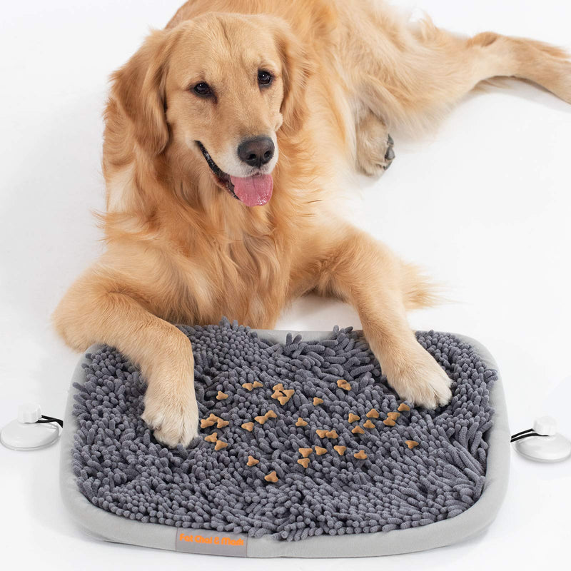 FAT CHAI & MARK Pet Snuffle Mat for Dogs 21" x 17" Interactive Dog Puzzle Toy Enrichment Toys for Foraging and Digging - Slow Feeder for Cat Puppy - Nosework Blanket with Suction Cups gray - PawsPlanet Australia
