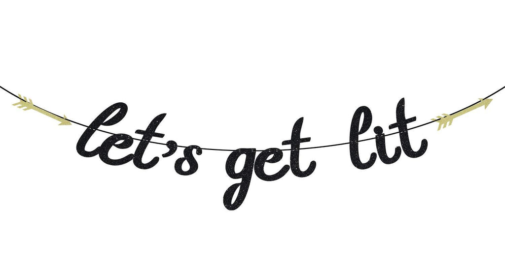 Black Glitter Let's Get Lit Banner for 2021 Graduation/Bachelorette/Bridal Shower/Christmas Day/New Years Eve/Wedding Party Decorations - PawsPlanet Australia