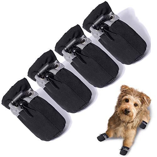 TEOZZO Dog Boots Paw Protector, Anti-Slip Winter Dog Shoes with Reflective Straps for Small Medium Large Dogs 4PCS Size 5: 2.16"x1.77"(L*W) Black - PawsPlanet Australia