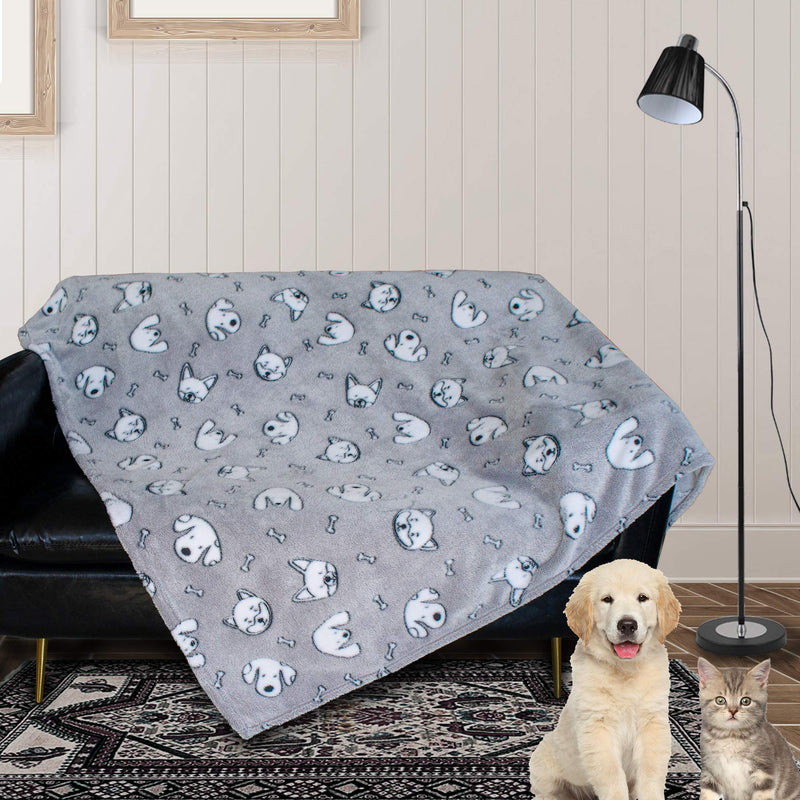 Patas Lague Extra Soft Flannel Cat/ Dog Blanket for Couch ,Plush Pet Throw Blanket with Cute Print Design (Grey, 24 x 32inch) Grey 24" x 32" - PawsPlanet Australia