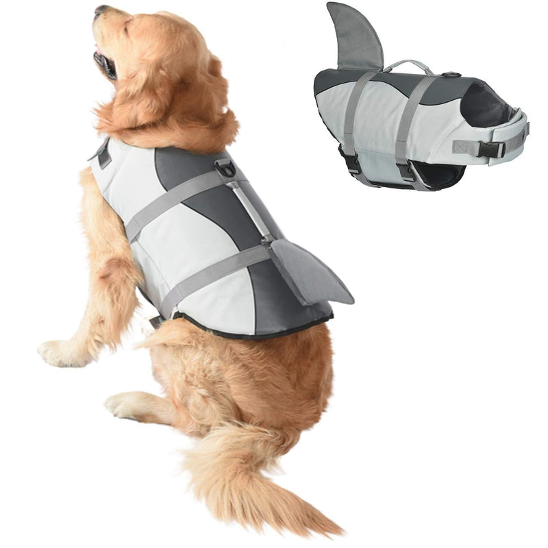 Doglay Dog Shark Life Jacket, Ripstop Dog Life Vest for Swimming Adjustable Pet Life Preserver with Rescue Handle for Small, Medium, Large Dogs X-Small Grey - PawsPlanet Australia