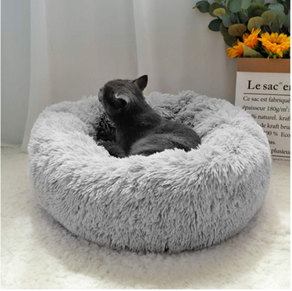 OYANTEN Cat Beds for Indoor Cats - Small Dog Bed for Small Dogs Washable, Round Calming Donut Pet Beds for Puppy and Kitten, Soft Fluffy Warm and Cozy to Improved Sleep（20in/24in/30in） 20*20 Inch (Pack of 1) Misty Gray - PawsPlanet Australia