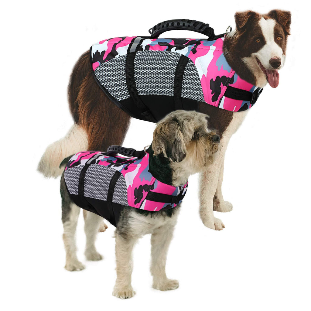 MAZORT Dog Life Jacket, Camouflage Lifesaver Vest, Reflective & Adjustable Preserver with Rescue Handle for Swimming Boating & Canoeing (Pink, X-Small) Pink - PawsPlanet Australia