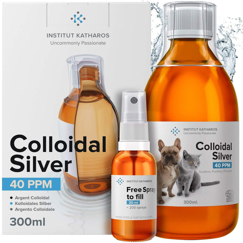 Premium Colloidal Silver 300ml 40ppm ● For Pets (Dogs, Cats, Fish) ● & Spray to Fill ● 100% Natural ● Higher Concentration, Smaller Particles = Better Results ● Lab Certified ● For Ear, Eyes, Skin - PawsPlanet Australia