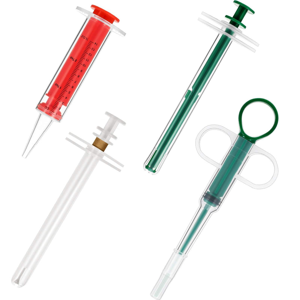 4 Pieces Pet Cat Pill Shooter Dog Syringe Dispenser Puppy Medicine Feeder Piller Popper Silicone Safe Reusable Tablet Medical Feeding Tool for Cats Dogs Small Animals Green, Green and red, White - PawsPlanet Australia