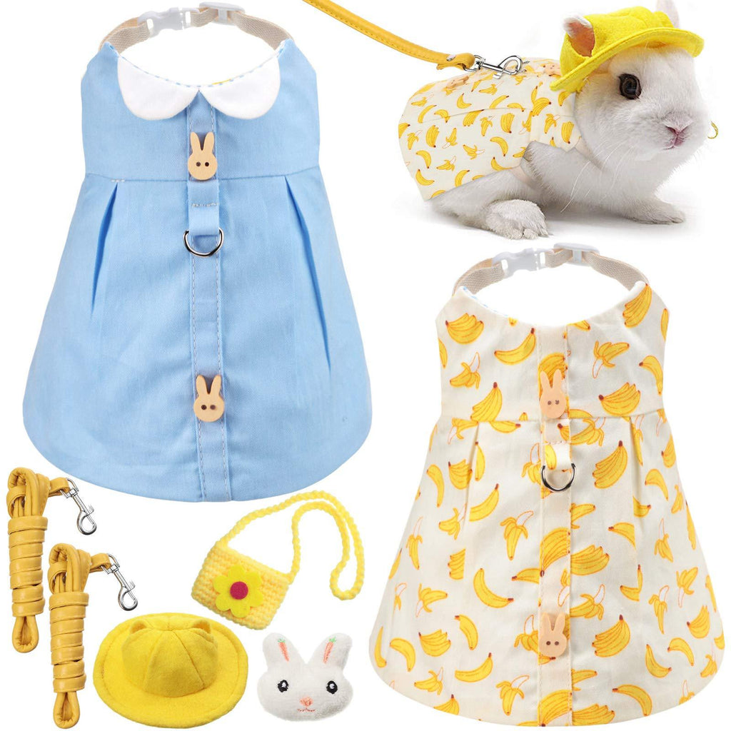 Weewooday 2 Pieces Pet Rabbit Dress Cute Small Pet Harness Vest and Leash Set with Mini Hat and Bag Escape-Proof Pet Bunny Clothes Accessories for Rabbit Guinea Pig Ferret Piggy Kitten Blue, Yellow - PawsPlanet Australia