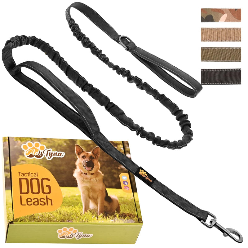 Heavy Duty Dog Leash for Large Dogs - Bungee Dog Leash 6 Foot Extendable up to 7-½ ft - Tactical Dog Leash with Traffic Handle 6 foot x 1" Black - PawsPlanet Australia