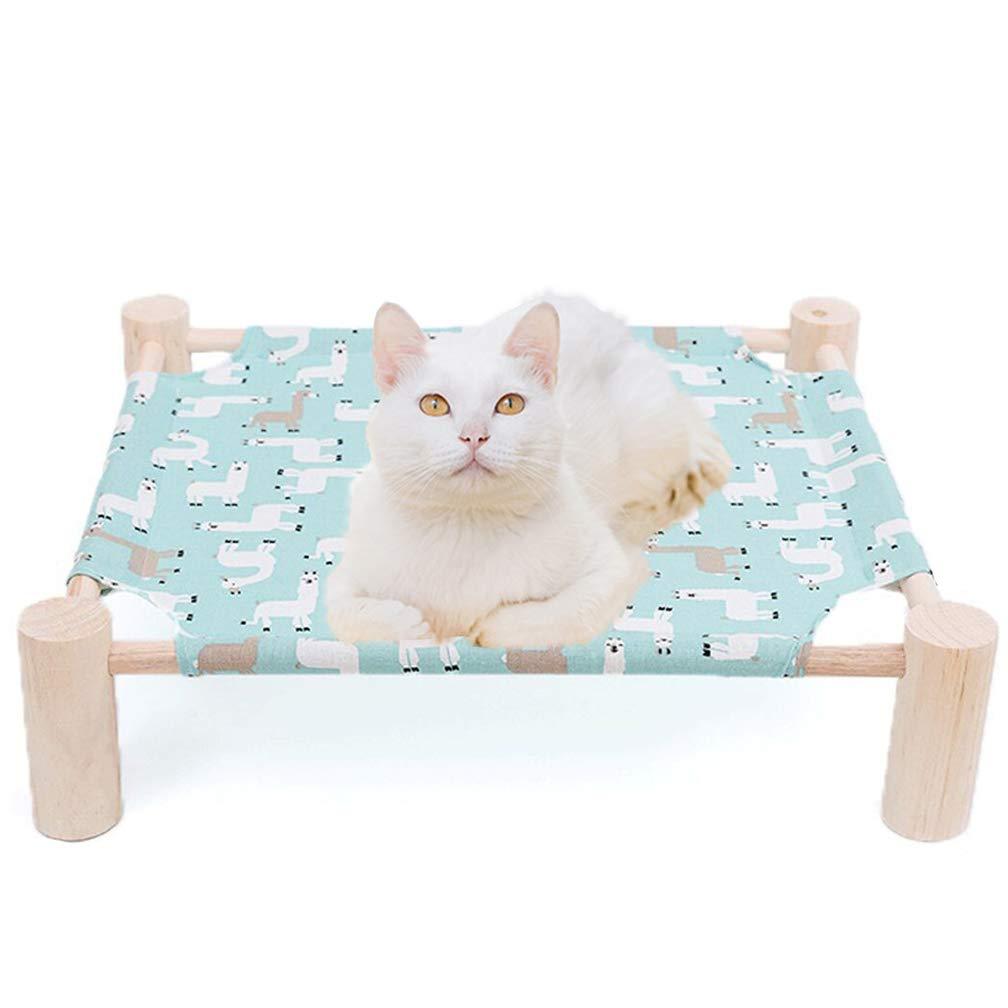Cat Hammock Pet Cot Lounge Detachable Portable Indoor Outdoor Use Elevated Wooden Frame Square Hanging Sofa Furniture Sleeping Washable for Rabbit Cat Kitten Puppy Raised Reversible Fabric Green - PawsPlanet Australia