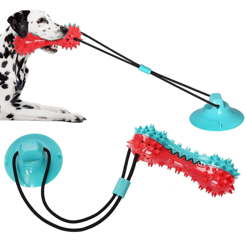 Suction Cup Dog Toy, Natural Rubber Puppy Training Teeth Cleaning Rope Chew Toys for Aggressive Chewers, Interactive Tug of War Treat Balls for Pet, Toothbrush Bone for Boredom Small Medium Large Dogs Red Blue - PawsPlanet Australia