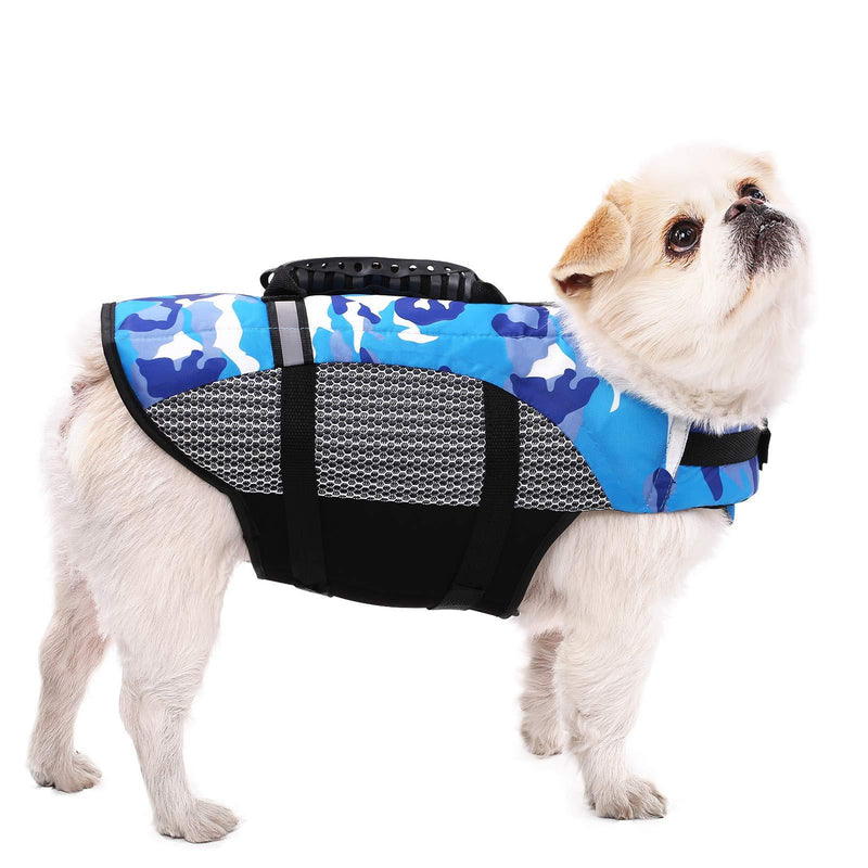 SAWMONG Dog Life Jacket for Small Medium Large Dogs, Adjustable Dog Flotation Vest, Dog Safety Life Vest with Rescue Handle for Swimming (Blue, XS) X-Small Blue - PawsPlanet Australia
