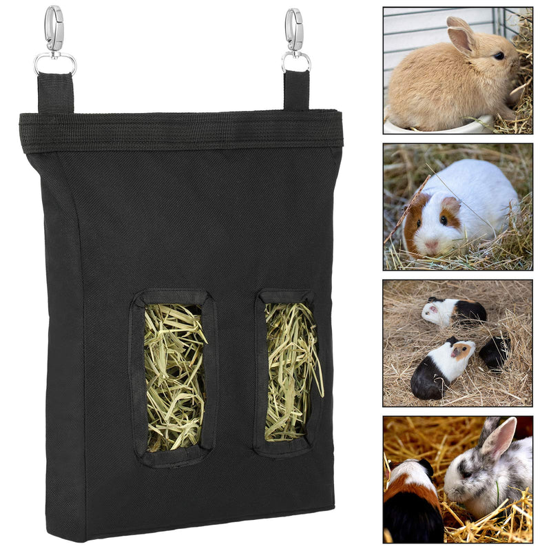 Rabbit Hay Feeder Bag Small Animal Feeding Bag Guinea Pig Hay Bag Hanging Feeder Sack for Small Animals Rabbit Guinea Pig Chinchilla Hamsters Hay Storage (Black) Black - PawsPlanet Australia