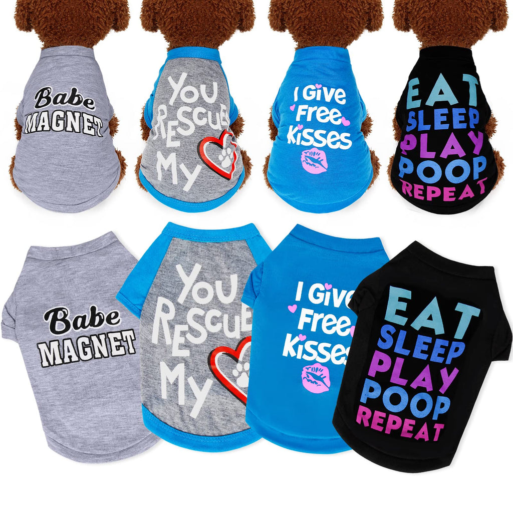 Yikeyo Set of 4 Dog Clothes for Small Dogs Boy Yorkie Chiuahaha Shih tzu Cute Puppy Clothes Shirt Pet Clothing Doggy Male Appare 4PC/LOVE,FREE KISSES,BABE,EAT SLEEP X-Small - PawsPlanet Australia