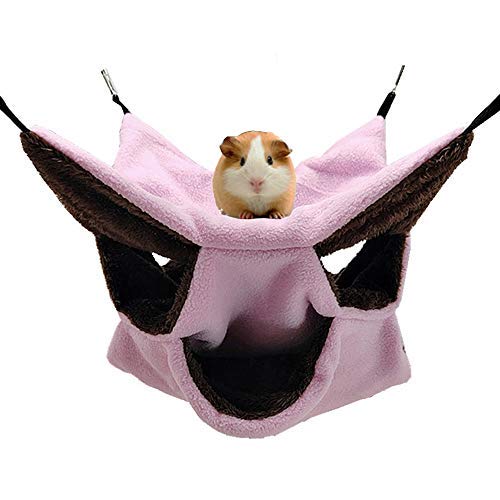 Small Pet Cage Hammock, 2 Tier Hanging Bed for Small Animals Pet Cage Hammock Accessories Bedding Chinchilla Parrot Sugar Glider Ferrets Rat Hamster Rat Playing Sleeping 11.8x11.8 Inch Pink - PawsPlanet Australia