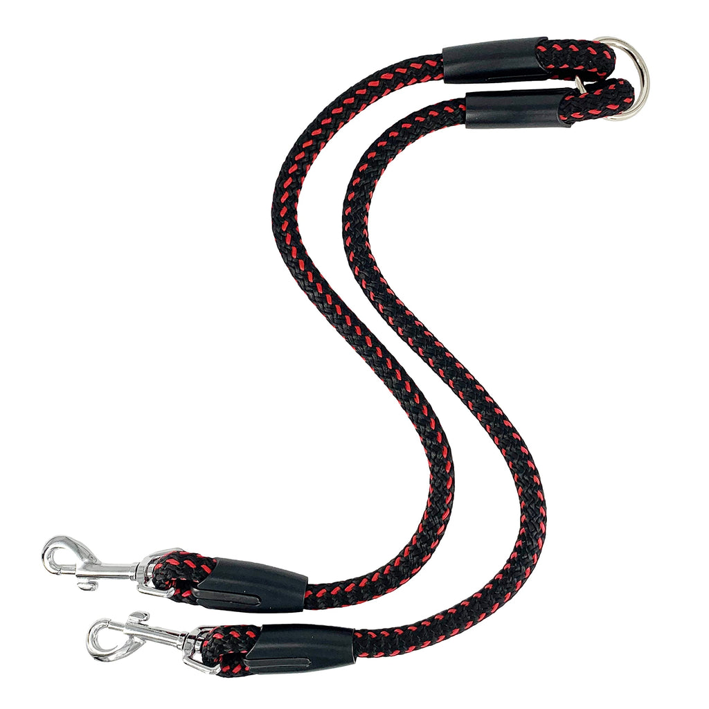 AVANZONA Double Dog leads leash Nylon, Hand made in EU, NO PULL for walking 2 Dogs simultaneously, Training for small medium and large dogs. 55cm (Black&Red) Black&Red - PawsPlanet Australia