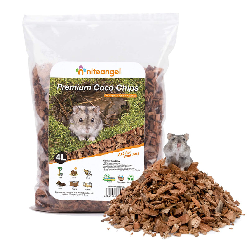 Niteangel Natural Coco/Cork Hamster Bedding Pet Litter for Dwarf Syrian Hamsters, Gerbils, mices, Degus or Other Small Animal Coco Chips 4L - PawsPlanet Australia