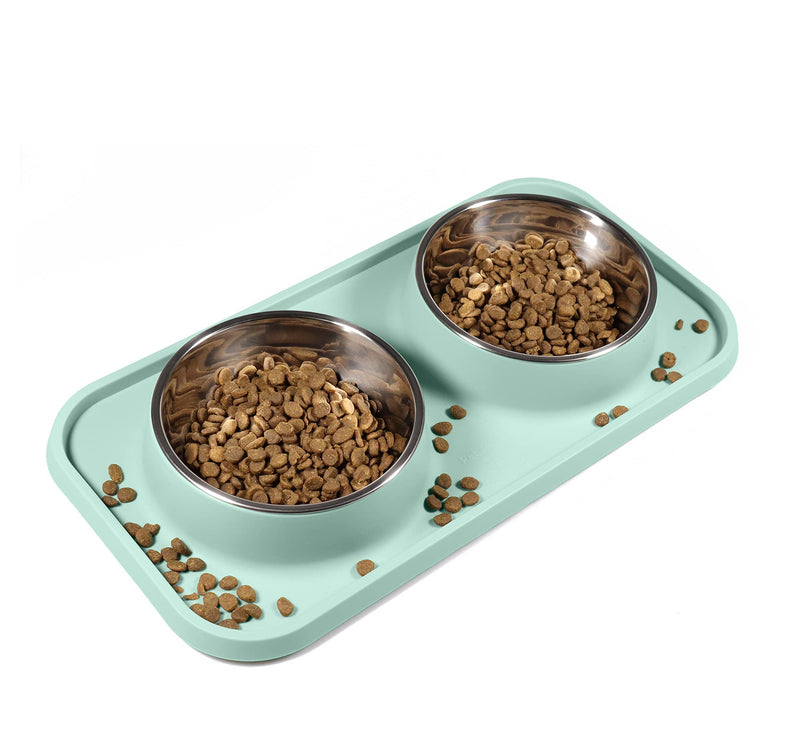 L.D.Dog Cat Food Bowls, Cat Bowls Non-Skid and Non-Spill Silicone Mats with Stand, Removable Stainless Steel Food and Water Dishes for Cats, Small Size Dogs… Aquamarine - PawsPlanet Australia