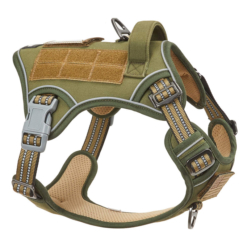 BUMBIN Tactical Dog Harness for Small Dogs No Pull, Famous TIK Tok No Pull Puppy Harness, Fit Smart Reflective Pet Walking Harness for Training, Adjustable Dog Vest Harness with Handle Green S S(Nest 14"-18", Chest 15"-25") Army Green - PawsPlanet Australia