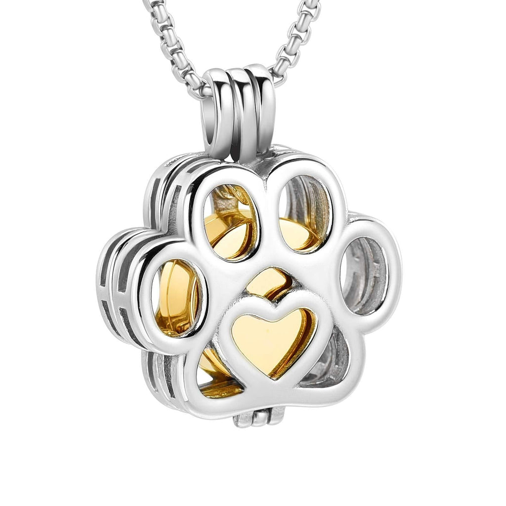Pet Cremation Jewelry For Ashes For Dog/Cat Paw Stainless Steel Memorial Locket Urn Necklace Inside Mini Case Keepsake Cremation Jewelry Women Men Silver With Gold - PawsPlanet Australia