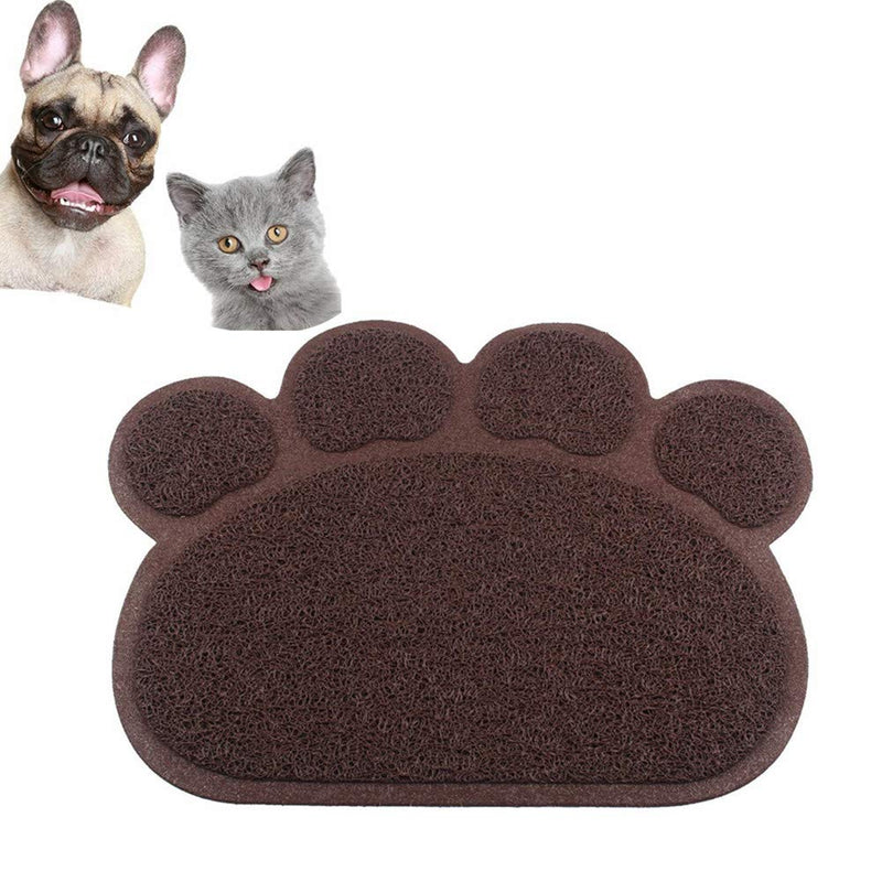 Optokeko Cat Dish Bowl Food Water Feeding Placemat, PVC Non-Slip Cat Litter Trapping Mat Paw Shape for Cat Litter Boxes Pet Dog Cat Puppy Kitten 15.7" x 11.8" (Brown) - PawsPlanet Australia