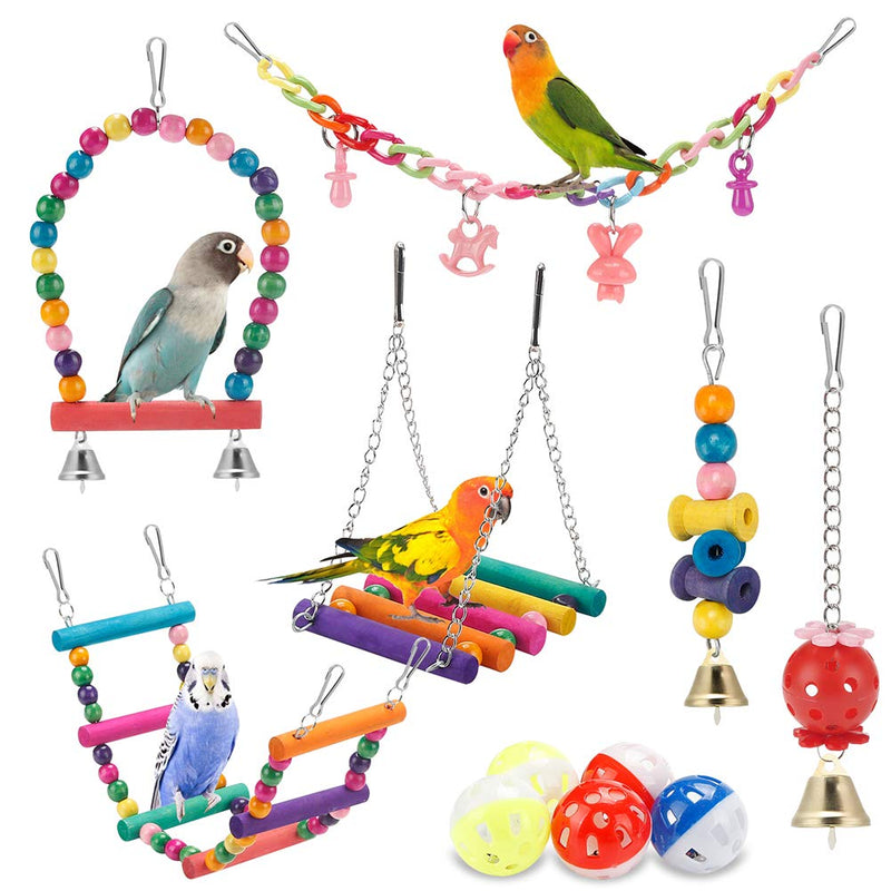 Bird Parakeet Toys,Swing Hanging Standing Chewing Toy Hammock Climbing Ladder Bird Cage Colorful Toys Suitable for Budgerigar, Parakeet, Conure, Cockatiel, Mynah, Love Birds, Finches - PawsPlanet Australia