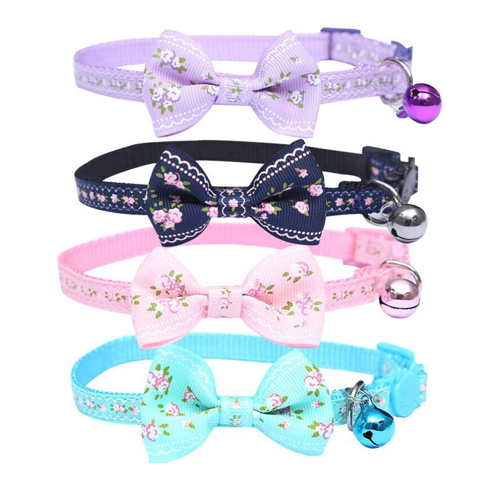 IDOLPET Cat Collar Safety Quick Release with Bell Cat Collar Adjustable Cat Collar with Bowtie for Cat Pup Kitty Floral - PawsPlanet Australia