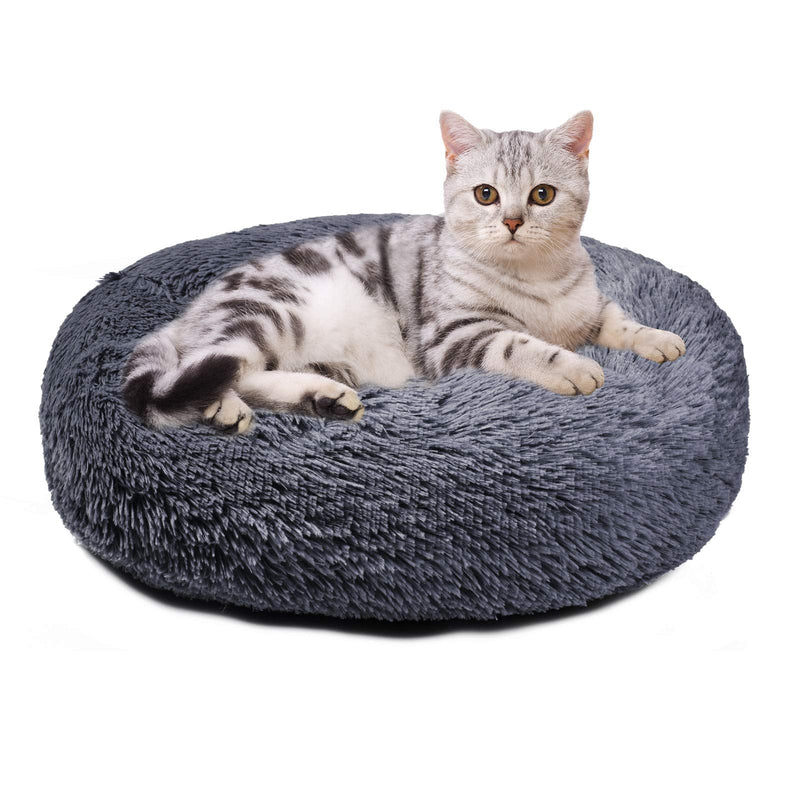 Aurako Pet Bed Dog Bed Pad Cat Round Cushion Comfortable Pillow Ultra Soft Plush Donut Sofa Machine Washable Mat with Waterproof and Anti-Slip Bottom Pet Cuddle Beds for Jumbo Large Medium Dogs Cats 15''×15’‘ Dark Gray - PawsPlanet Australia