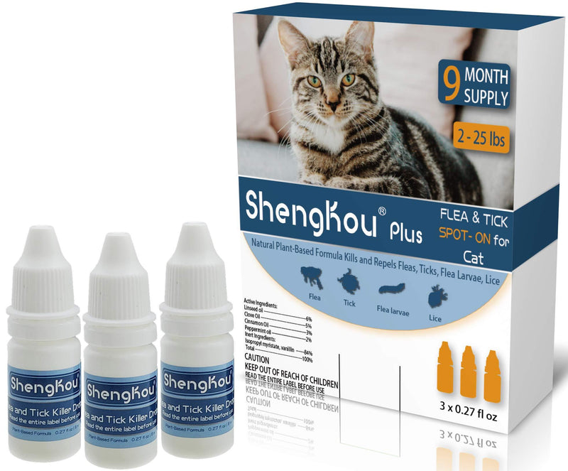 Cat Flea and Tick Treatment and Prevention, Effective Spot-On Made with Natural Formula, 2-25 lbs, (9 Month Supply) - PawsPlanet Australia
