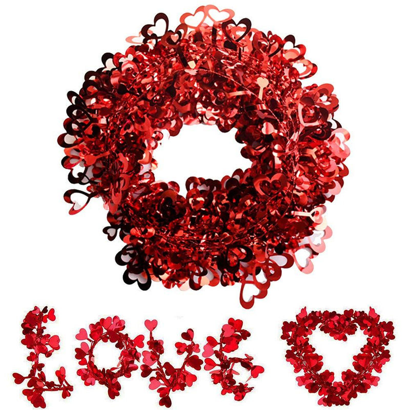 Ingzy Tinsel Garland Heart Shaped Wreath Hanging Wall Decorations for Wedding Birthday Party Front Door Wall Window Mantel Decor 2Pack 49FT - PawsPlanet Australia