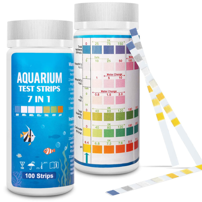 FUNSW 7 in 1 Aquarium Test Strips,Freshwater Master Kit, Water Testing Kit for Pond and Fish Tank,Nitrite, General Hardness, Free Chlorine,pH, Carbonate(100Count) - PawsPlanet Australia