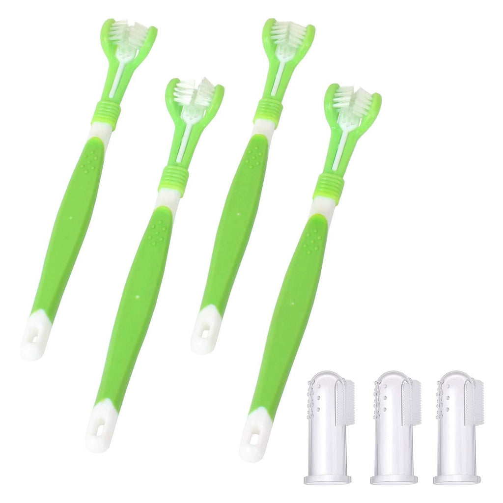HOP Home of Paws Pet Toothbrush Dog Toothbrush Removing Bad Breath Tartar Cleaning Mouth Pet Dental Care Cat Cleaning MouthPlastic pet Three Head Toothbrush for Dogs Green - PawsPlanet Australia