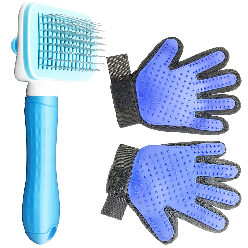 KEENWITS Pet Hair Remover Kit - Self Cleaning Dog Brush for Shedding Short Hair Cats Slicker Brushes for Shedding Long Haired and Massaging Grooming Gloves, Efficiently Reduces Deshedding by up to 95% Thick Needle - PawsPlanet Australia