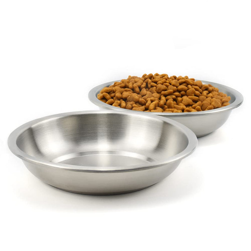BiteKing Stainless Steel Cat Bowls, Whisker Fatigue Relief Cat Food Dish, Metal Shallow Wide Large Replacement Plate for Dog and Pet, Ideal for Raised Elevated Pet Feeding Station Stand 2 Pack 1¼ Cup/10 oz ea. - PawsPlanet Australia