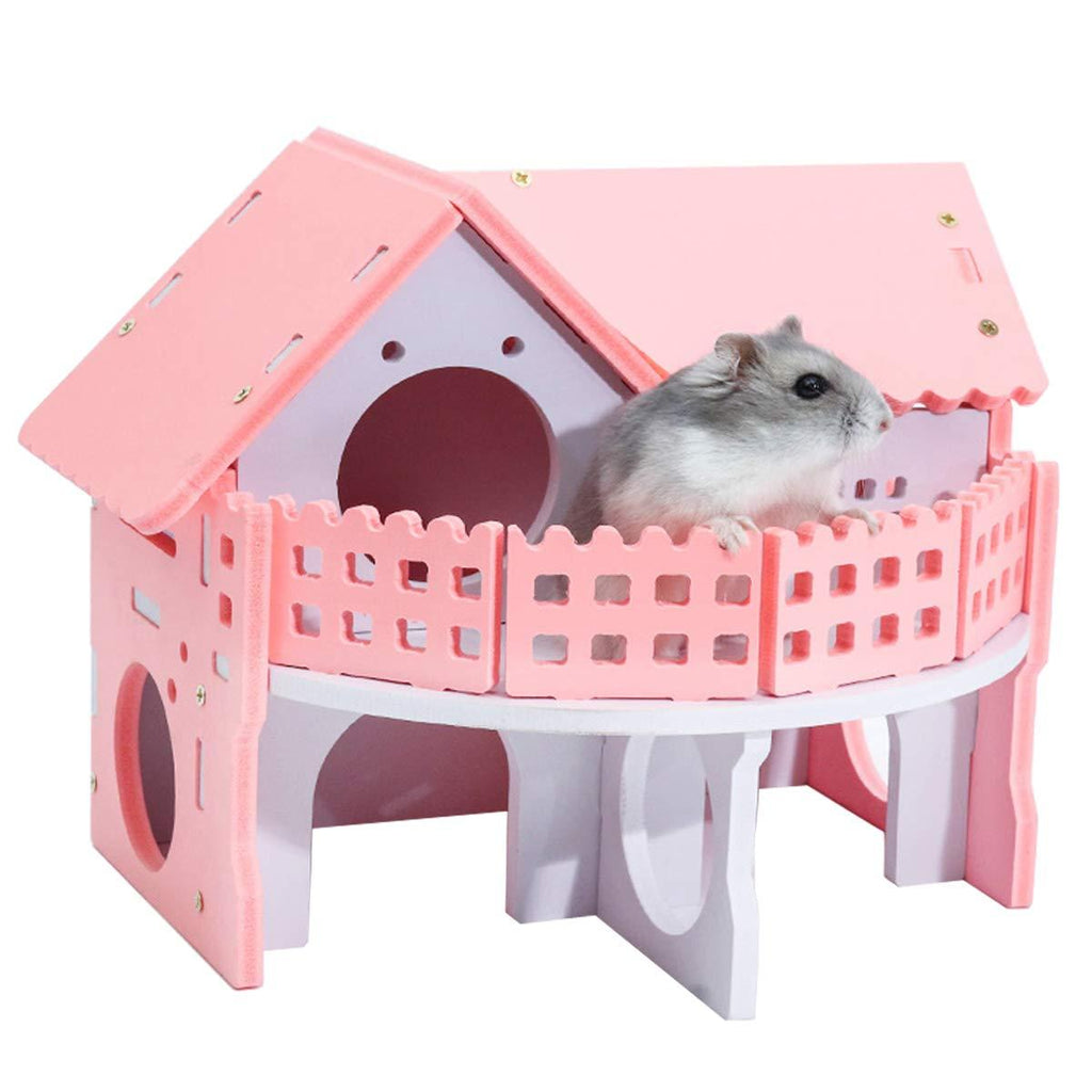 Wooden Hamster House - Pet Small Animal Hideout, Assemble Hamster Hut Villa, Cage Habitat Decor Accessories, Play Toys for Dwarf, Hedgehog, Syrian Hamster, Gerbils Mice Pink 1 - PawsPlanet Australia