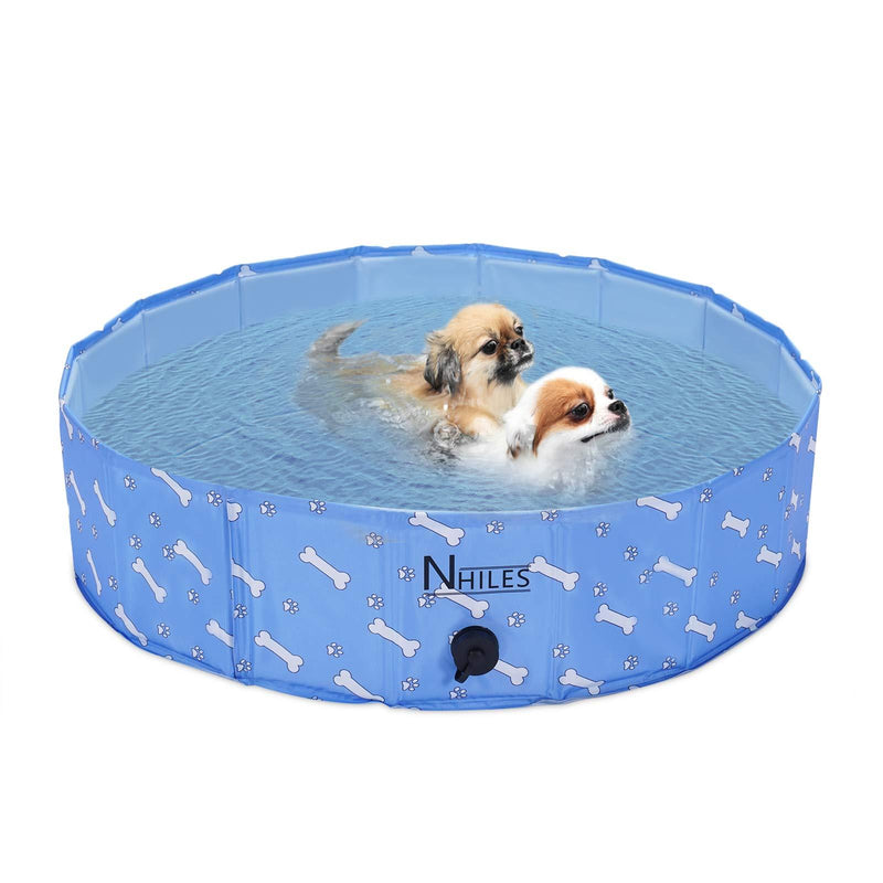 NHILES Portable Pet Dog Pool, Collapsible Bathing Tub, Indoor & Outdoor Foldable Leakproof Cat Dog Pet SPA for Dogs Cats and Kids S-32 IN Dark Bule - PawsPlanet Australia