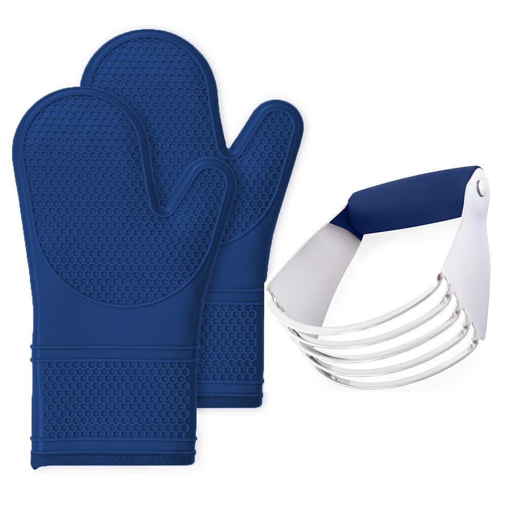 Gorilla Grip Silicone Oven Mitts Set and Pastry Dough Blender, Both in Blue Color, Oven Mitts are Heat Resistant, Stainless Steel Pastry Blender, 2 Item Bundle - PawsPlanet Australia