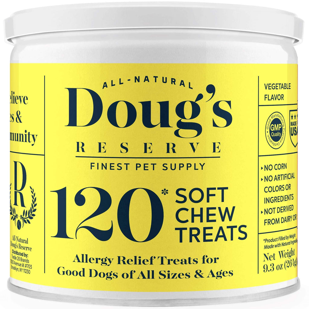 DOUG'S RESERVE Dog Allergy Chews for Itch Relief, Dog Seasonal Allergies, Remedy & Immunity Boost Supplement. All Natural Ingredients, Made in USA, for Small, Medium and Large Breeds - 120 Count - PawsPlanet Australia