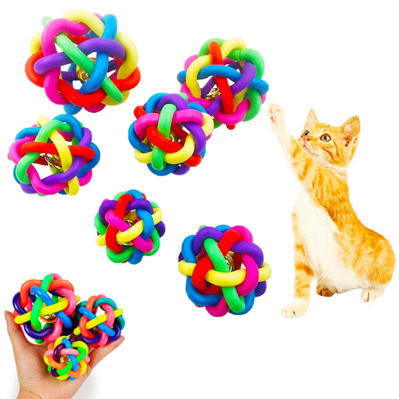 NANAOUS 6 PC Pet Puppy Dog Cat Colorful Dog Rubber Ball with Bell, 5.5 cm / 6.5 cm 6.8 cm / 7cm / 8.5 cm / 9.5Woven Ball, with Bell Dog Toy Ball Pet Supplies, Interactive Dog/Cat Toy Ball - PawsPlanet Australia