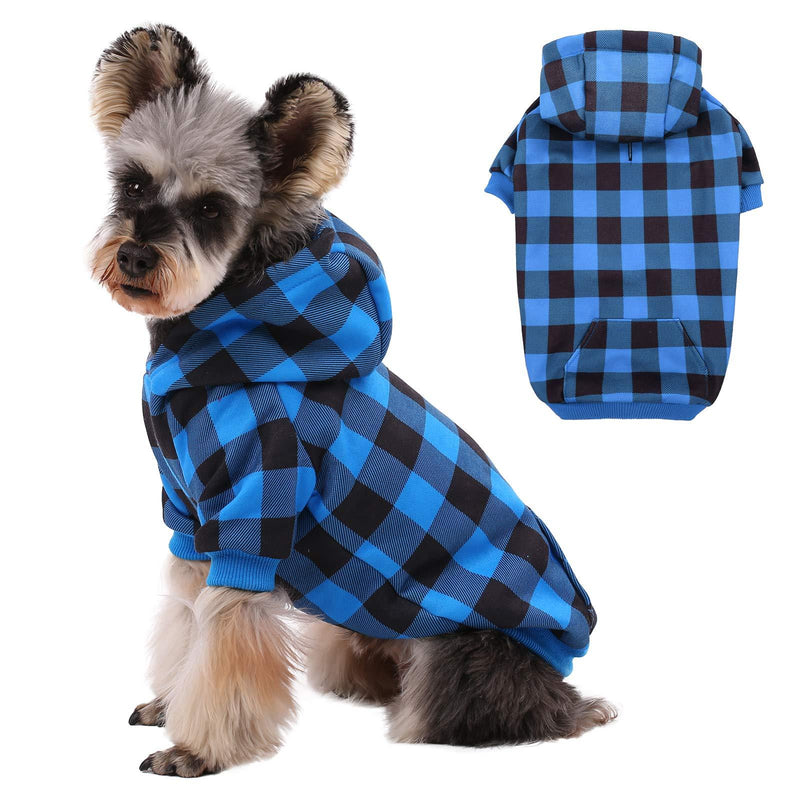 Kuoser Dog Hoodie Dog Sweaters with Hat, Classic Plaid Dog Warm Jacket Pet Clothes Sweaters Windproof Puppy Pullover Pet Winter Clothes for Small and Medium Dogs Cats with Harness Hole XX-Small Blue - PawsPlanet Australia