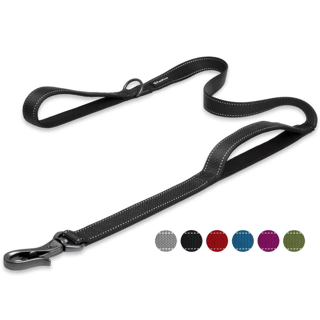 PetiFine 4 FT Reflective Dog Leash with Comfortable Dual Padded Handles for Control Safety Training, Walking Lead for Small Medium Large Dogs(Black) 4 FT x 1" Wide Black - PawsPlanet Australia