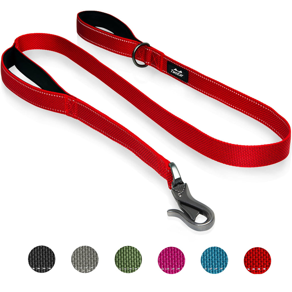 TwoEar 5FT 1IN Strong Red Dog Leash with 2 Padded Handles, Traffic Handle Extra Control, Comfortable Soft Dual Handle, Auto Lock Hook, Reflective Walking Lead for Small Medium and Large Dogs 1 in x 5 ft - PawsPlanet Australia