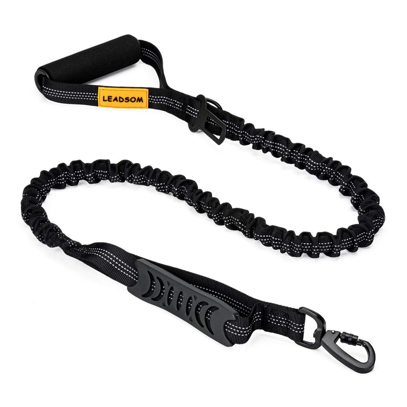LEADSOM 6FT Highly Reflective Heavy Duty Elastic Bungee Medium and Large Dog Leash Shock Absorbing with Comfortable Padded Handle and Traffic Handle Suitable for Training Black - PawsPlanet Australia