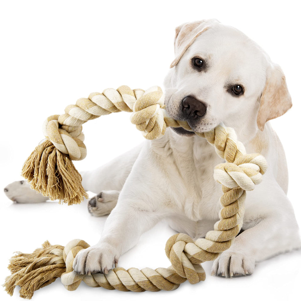 TwoEar Dog Rope Toys for Aggressive Chewers, Tough 3 Feet 5 Knots Dog Chew Toys Natural Cotton Indestructible Heavy Duty Dog Toy for Medium and Large Dog Breed - PawsPlanet Australia